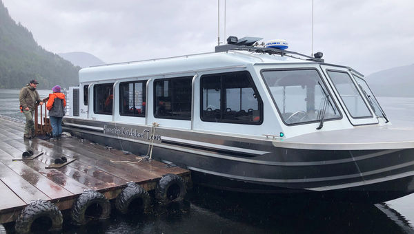 An Adventure Ketchikan Tours jet boat used to ferry excursion passengers to the Neet’s Bay Hatchery in Alaska for bear watching. An Adventure Ketchikan Tours jet boat used to ferry excursion passengers to the Neet’s Bay Hatchery in Alaska for bear watching.